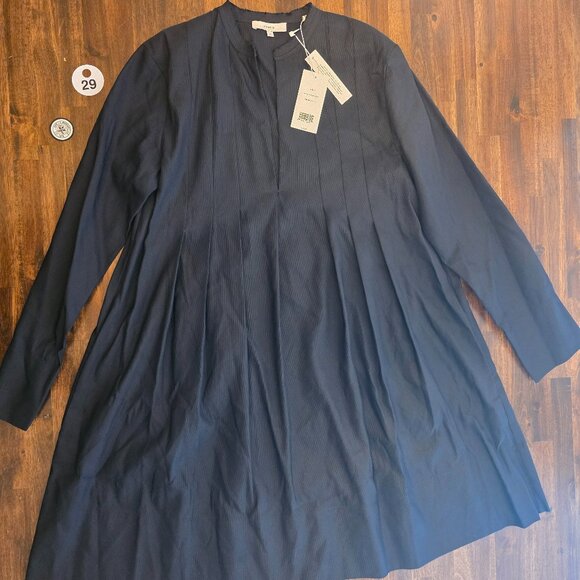 Vince Dresses & Skirts - Vince Crinkle Plisse Pleated Dress Women's 0 Coastal Blue Navy Long Sleeve NWT
